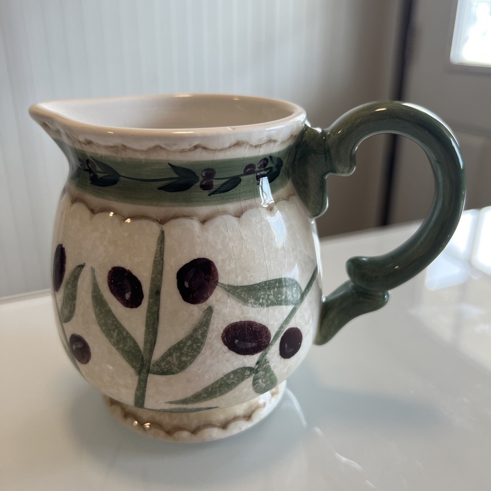 Oneida Oliveto Ceramic Creamer Replacement Hand Painted Stoneware Tuscan Olive
